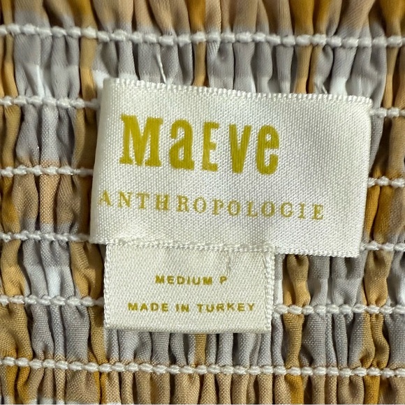 MAEVE ANTHROPOLOGIE PLAID SQUARE-NECK PUFF SLEEVE SMOCKED BLOUSE TOP SIZE: M - Picture 9 of 11